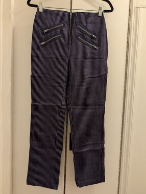 Urban Outfitters Silence + Noise Malorie Highrise Zipper Pant Navy Stripe Size 2